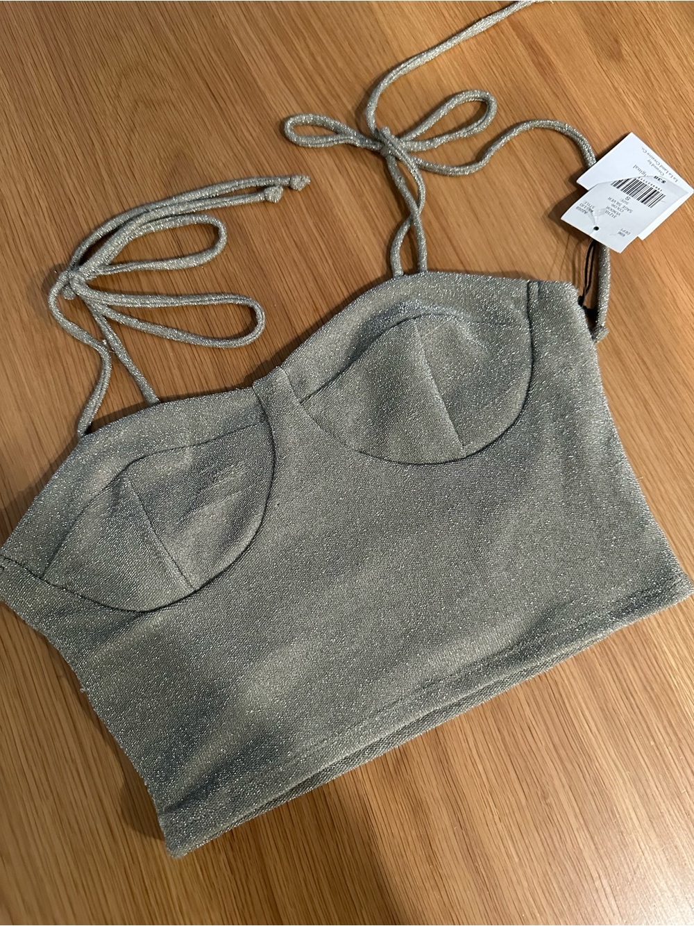 Shimmery Metallic Silver Bustier Crop Top